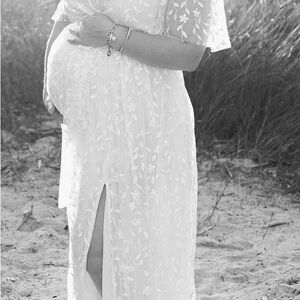 White Embroidered Gown with Side Slit